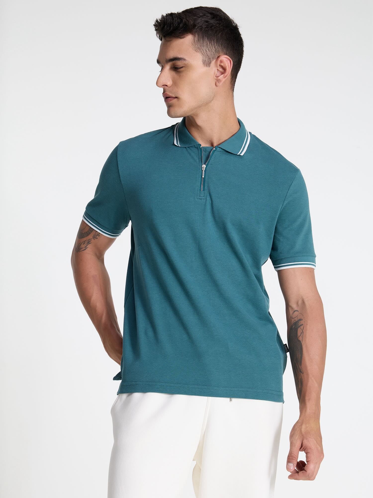 Teal Urban Zipper Polo - Image 5