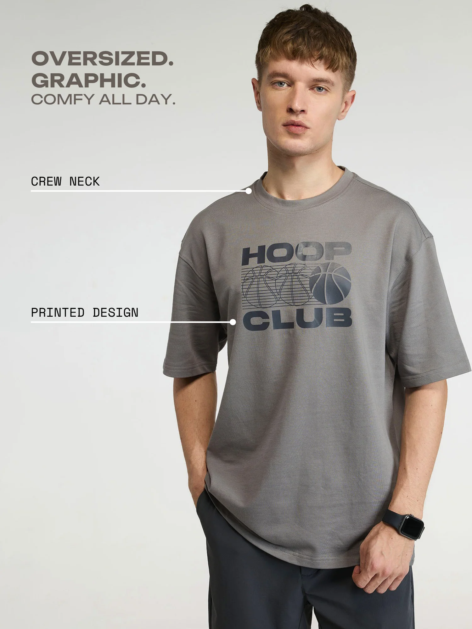 Grey Certified Hoopers Oversized Printed Tee - Men - Image 3