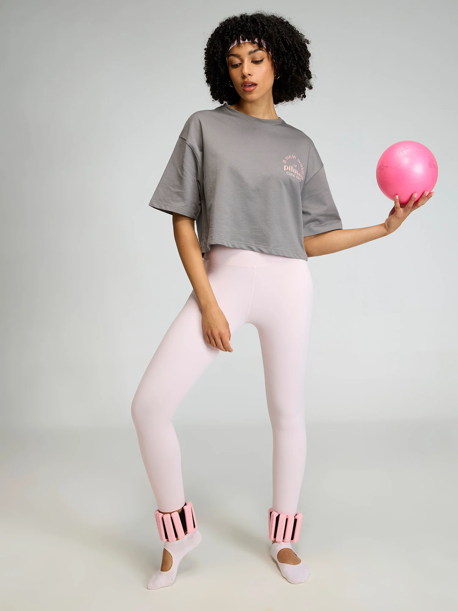 Grey-Pink Pilates Core Boxy Tee - Image 2
