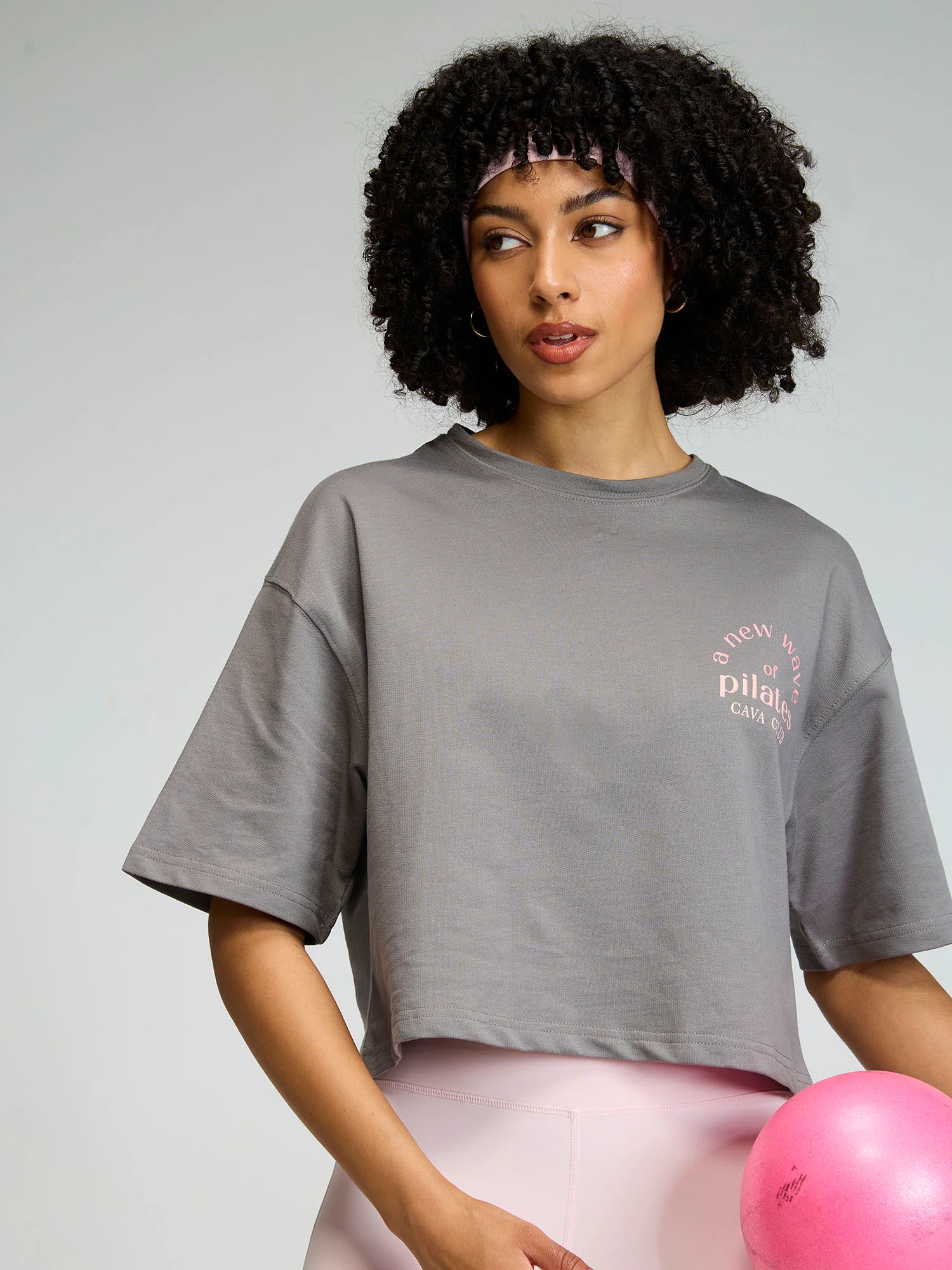 Grey-Pink Pilates Core Boxy Tee - Image 6