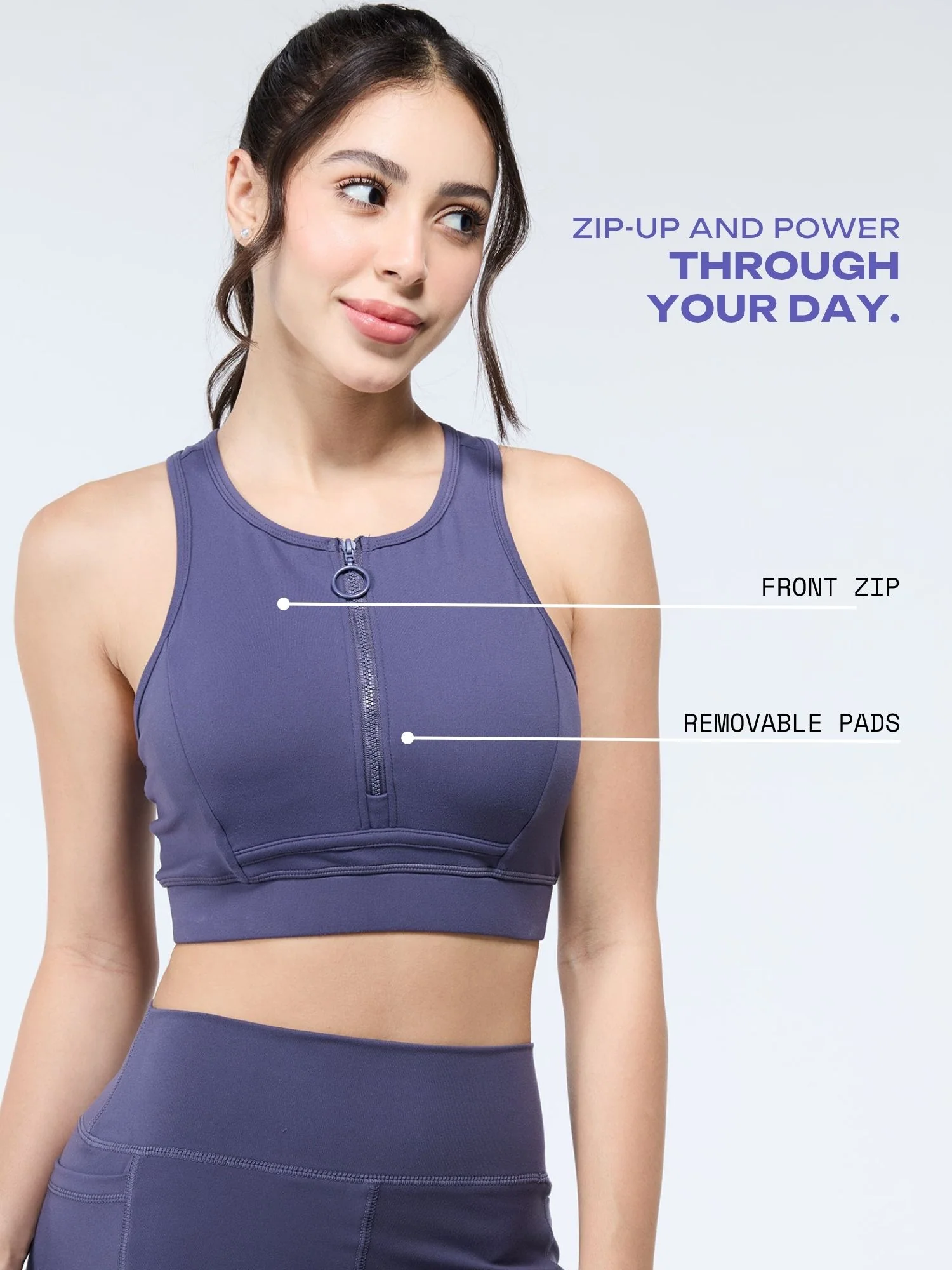Mauve Zip-Up Sports Bra - Image 3