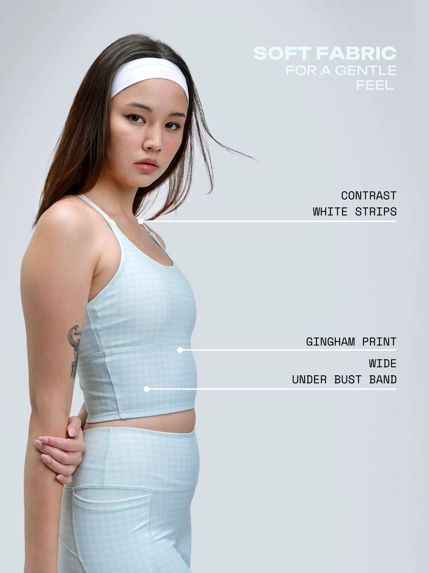 Mint Gingham Cross Back Sports Bra - Image 3