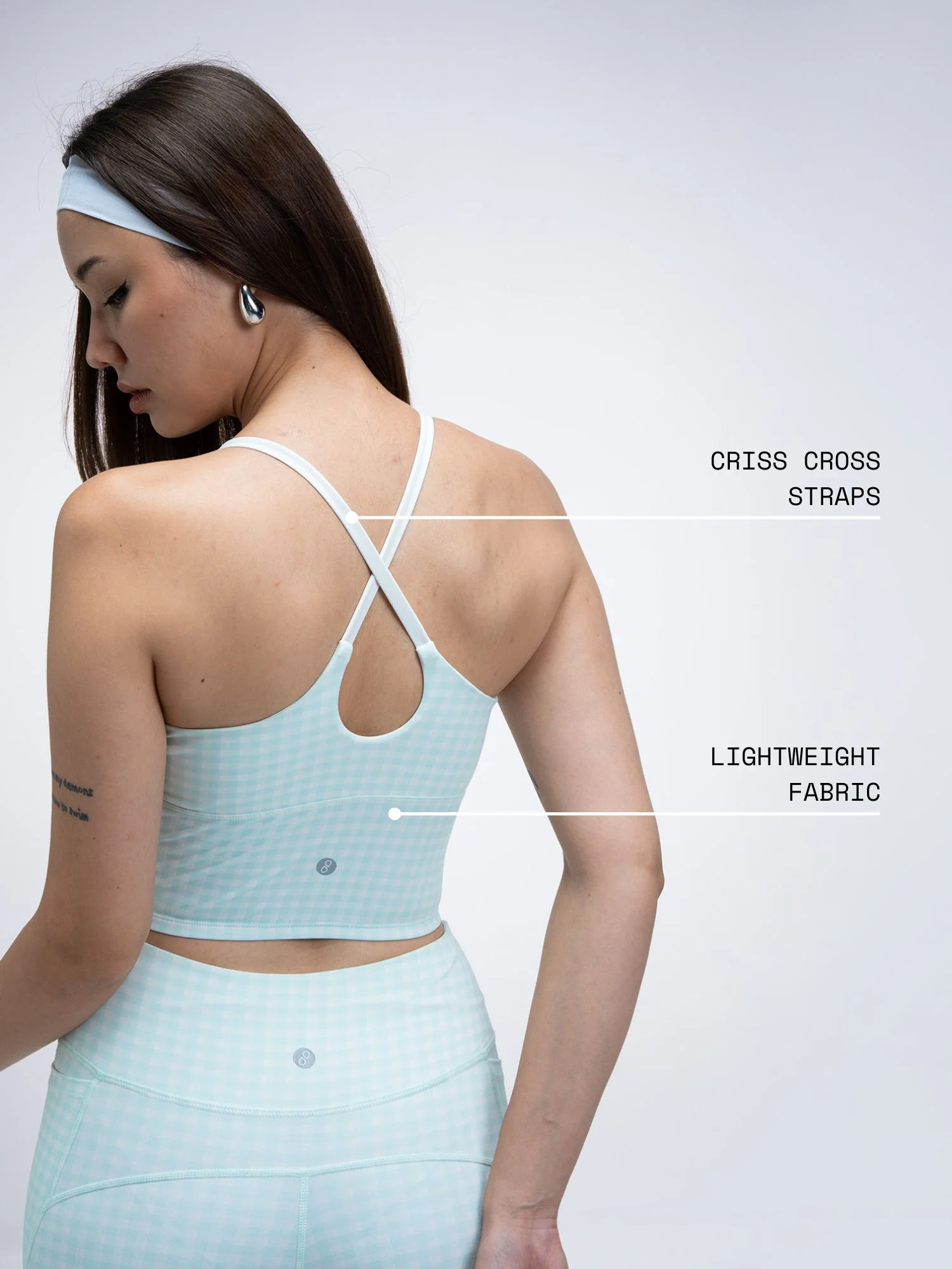 Mint Gingham Cross Back Sports Bra - Image 4
