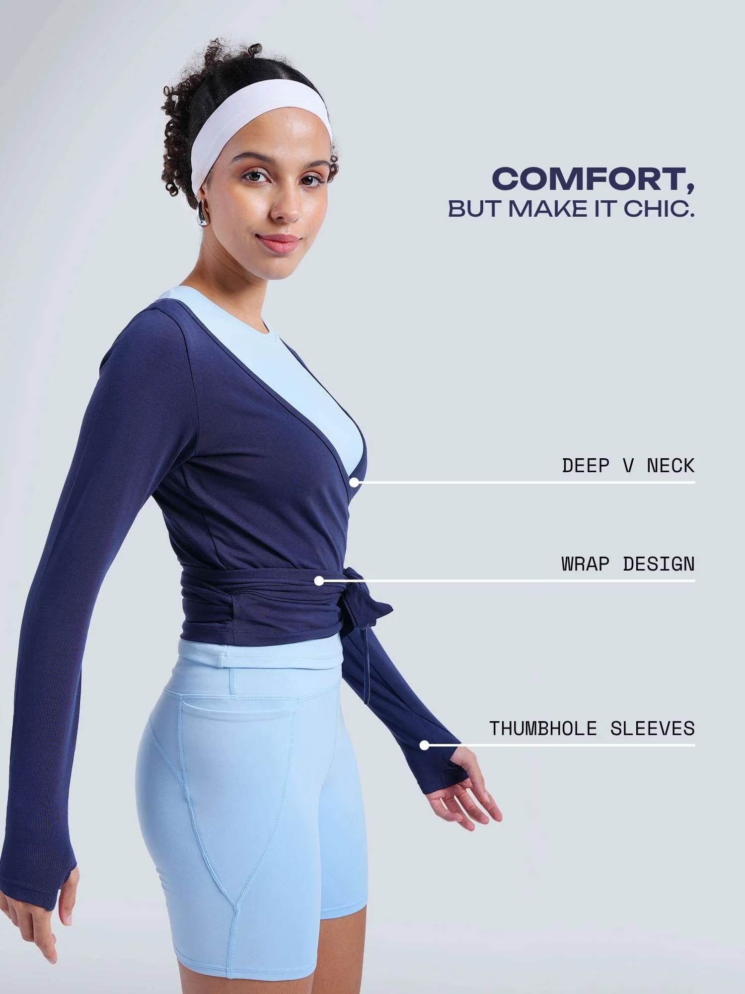Navy Cotton Wrap Top - Image 3