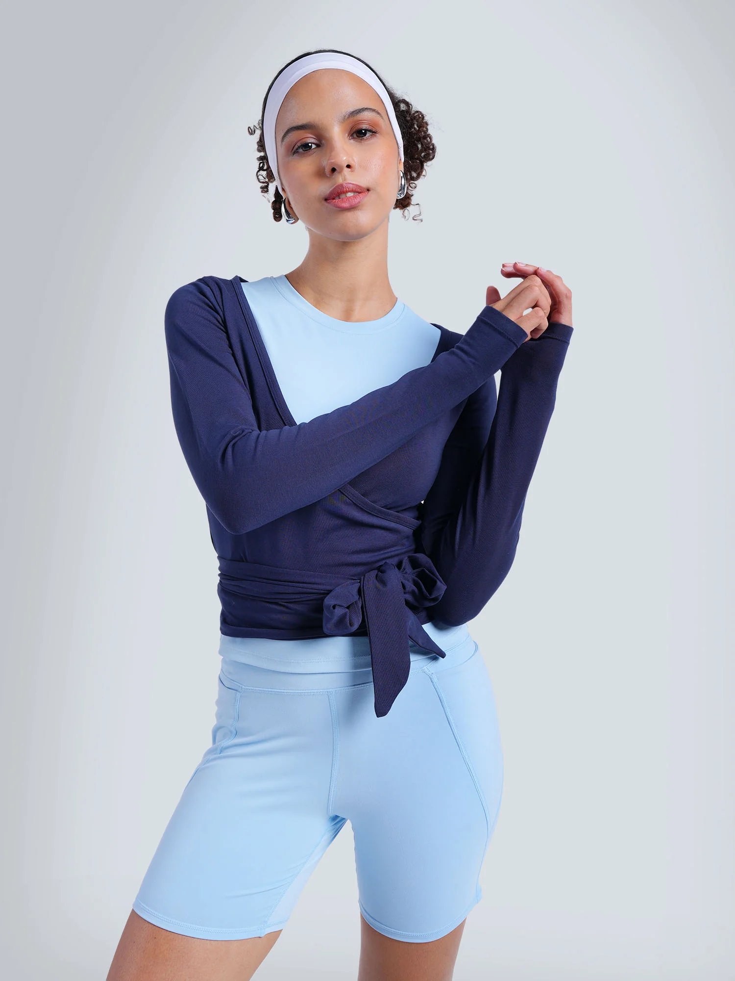 Navy Cotton Wrap Top - Image 5