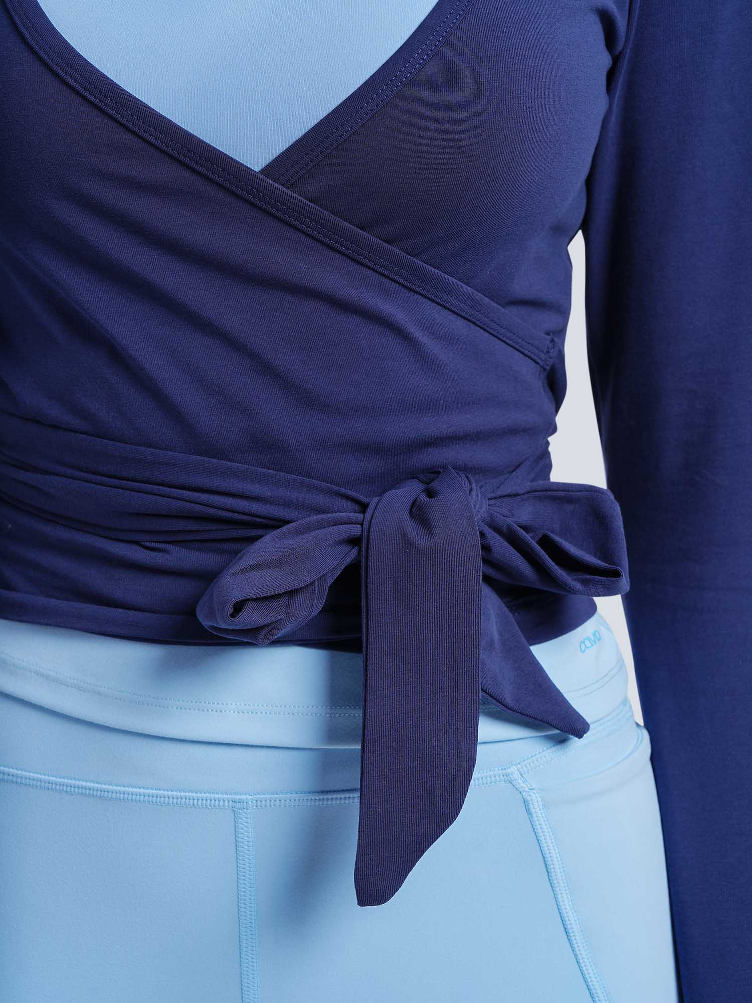 Navy Cotton Wrap Top - Image 6