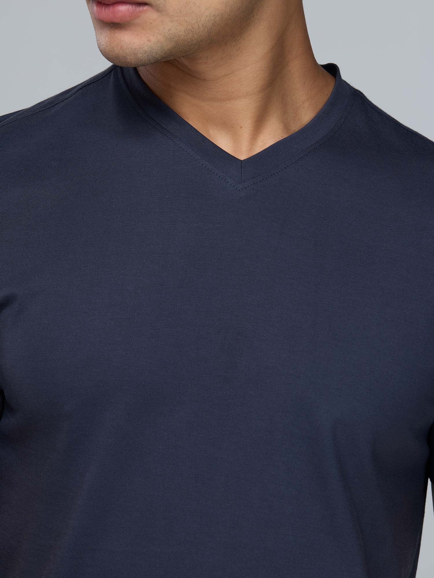 Navy Supima V Neck T-shirt - Regular Fit - Image 5