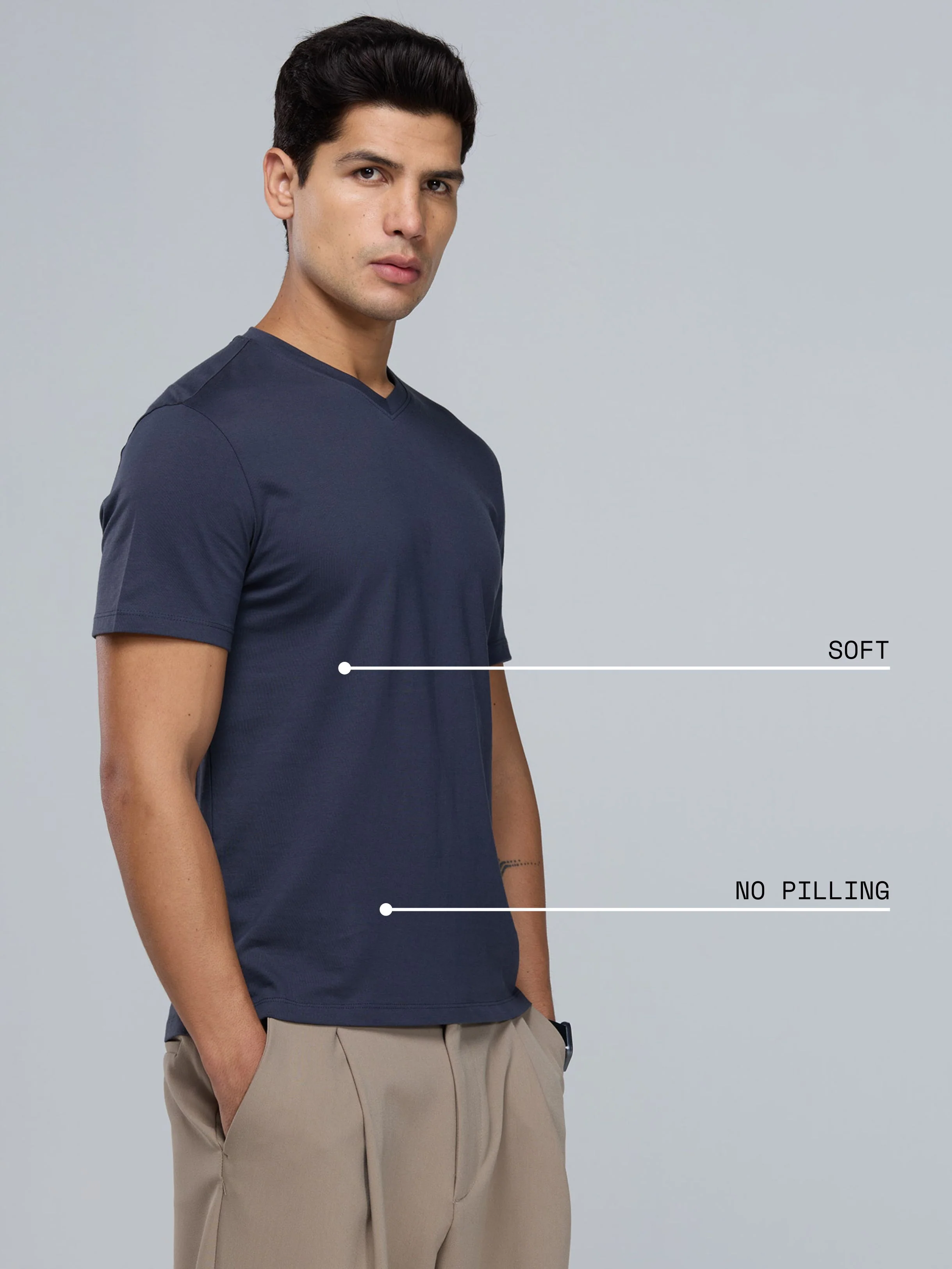 Navy Supima V Neck T-shirt - Regular Fit - Image 7