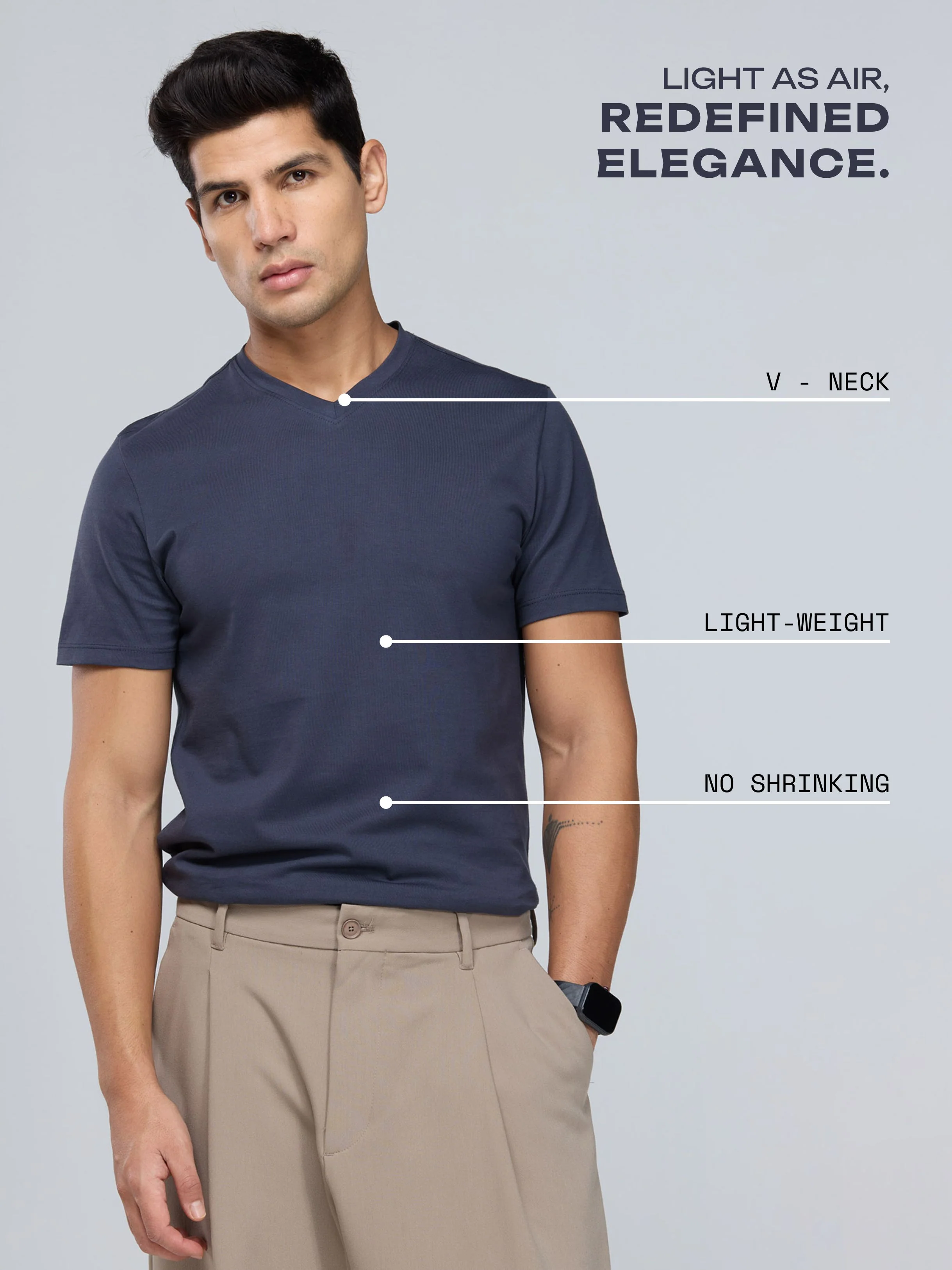 Navy Supima V Neck T-shirt - Regular Fit - Image 8
