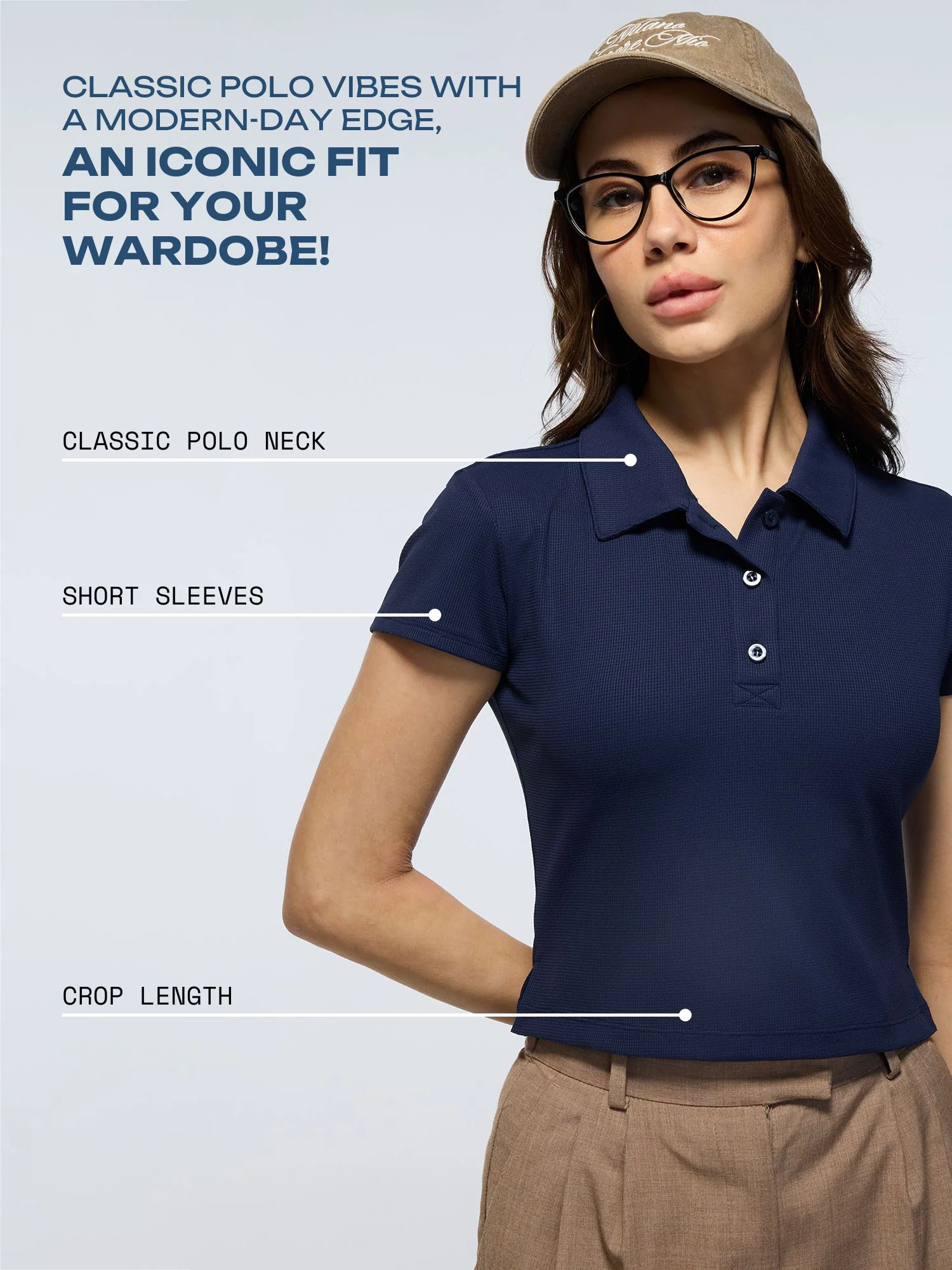 Navy Techpique Cropped Polo - Image 3