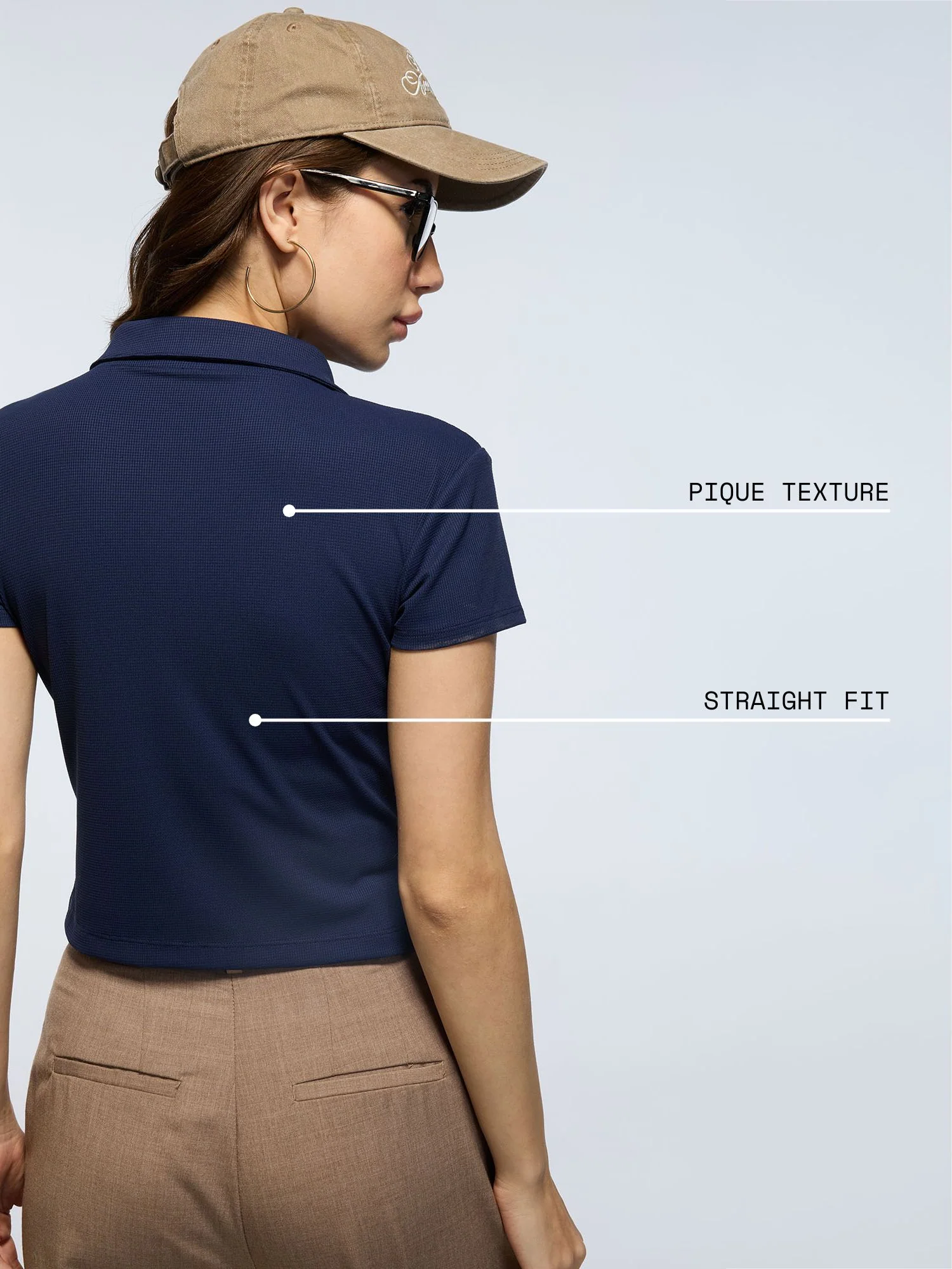 Navy Techpique Cropped Polo - Image 4