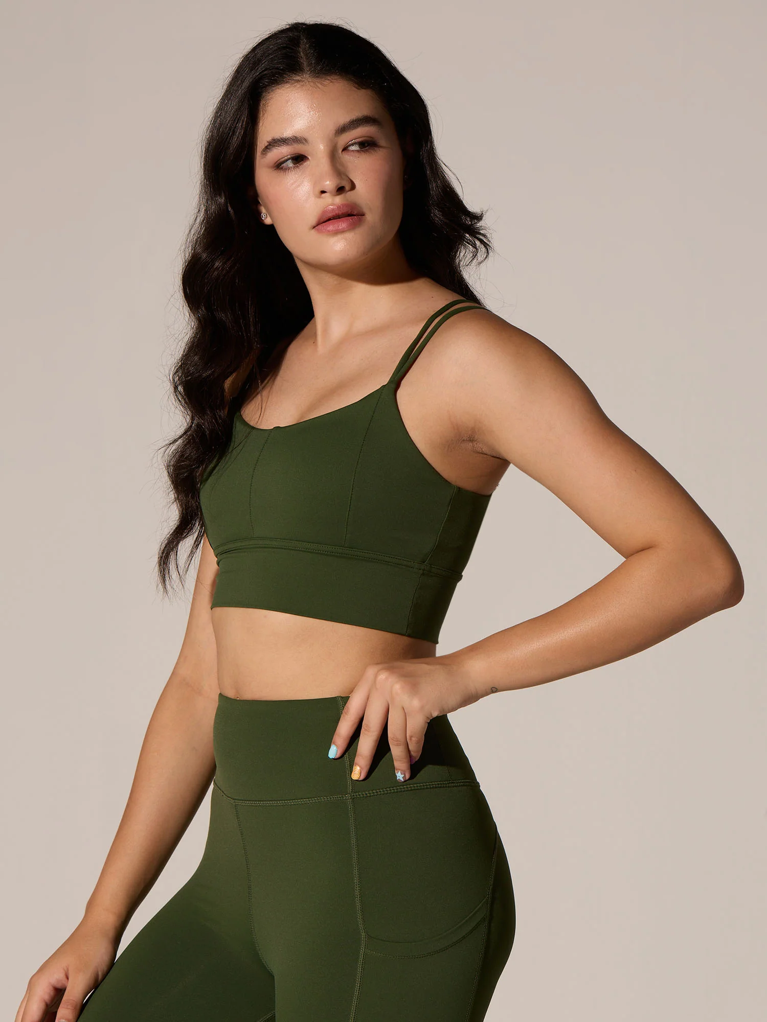 Olive Twin Strap Sports Bra - Image 3