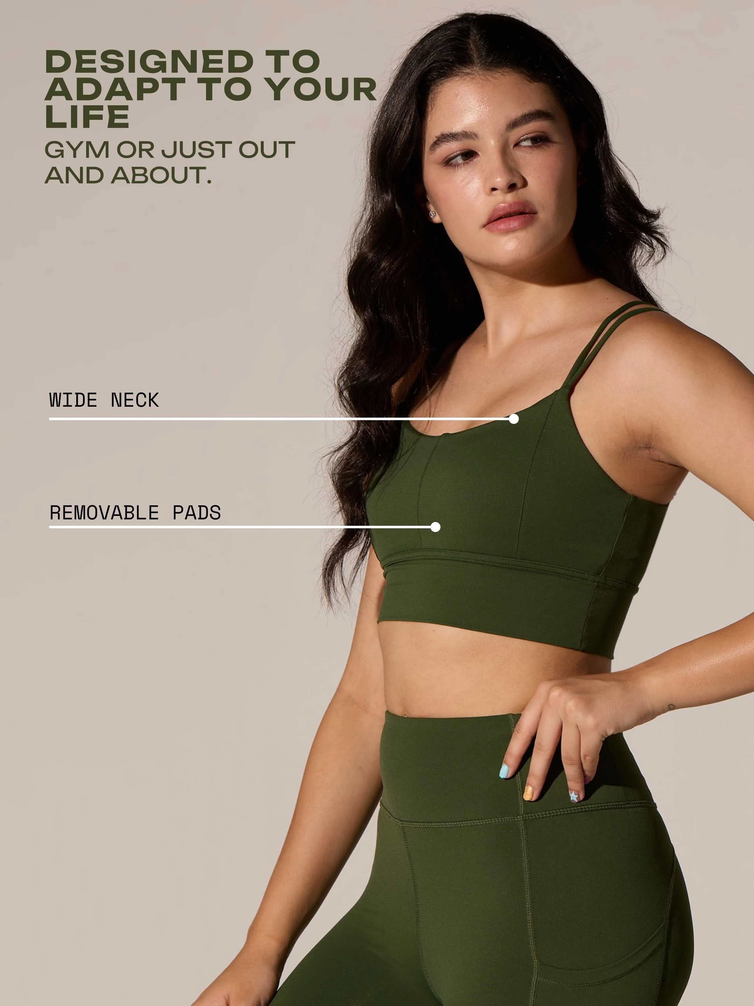 Olive Twin Strap Sports Bra - Image 5