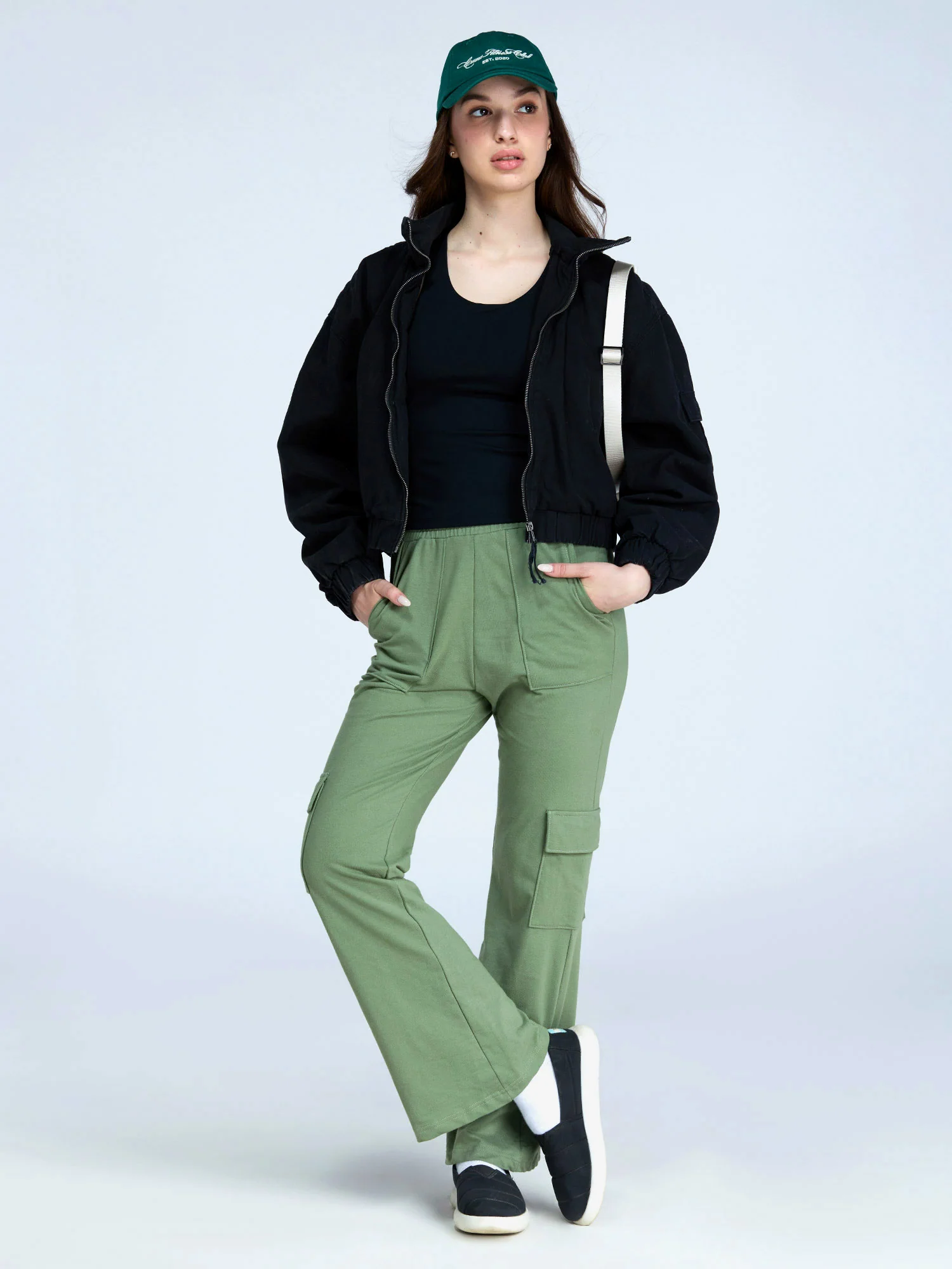 Olive Wide Cargo Joggers - Image 2