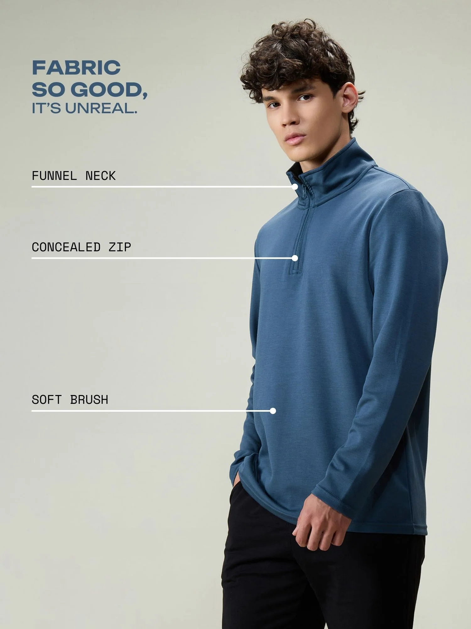 Petrol Blue Modal Quarter Zip - Image 3