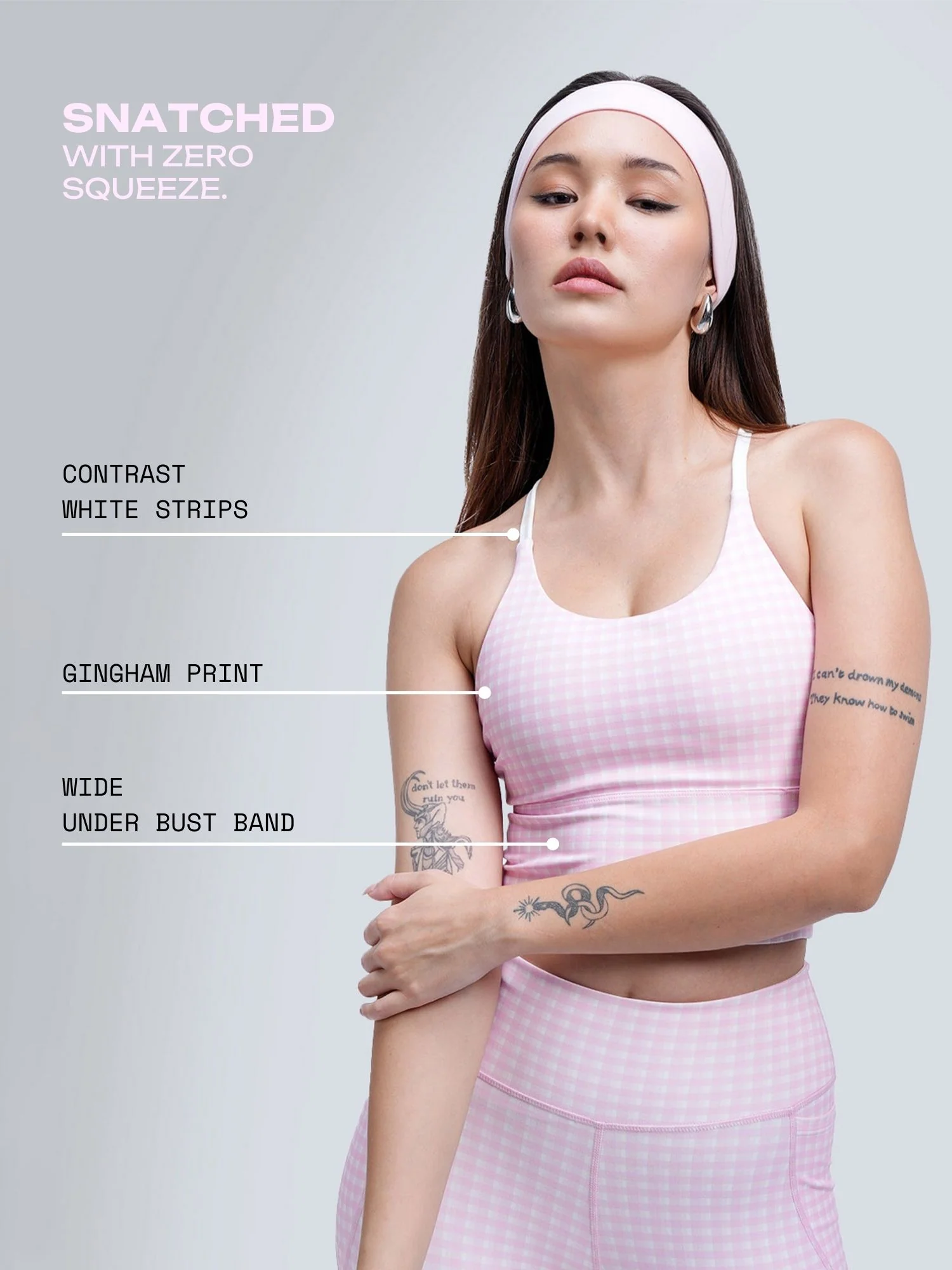 Pink Gingham Cross Back Sports Bra - Image 3