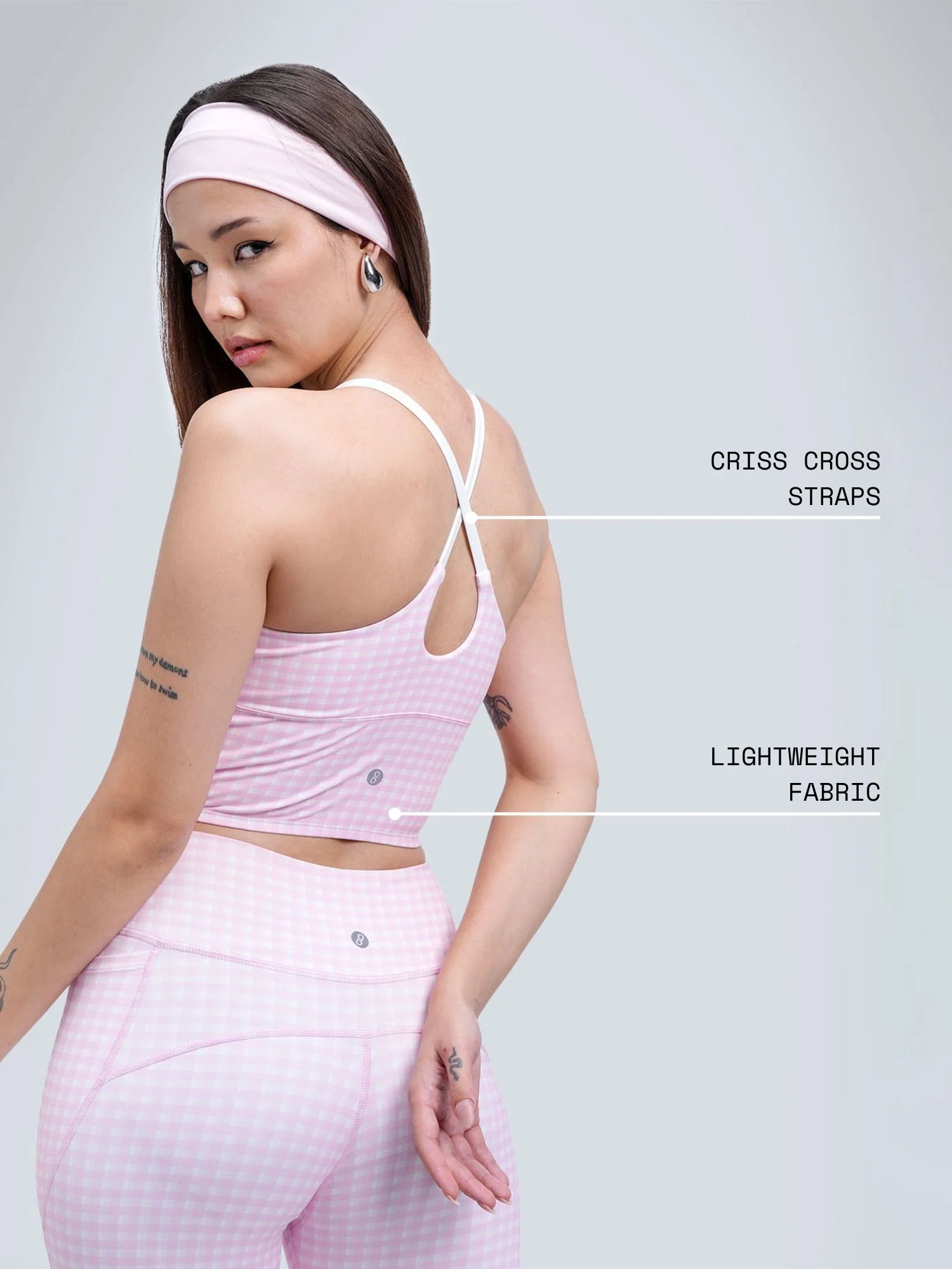 Pink Gingham Cross Back Sports Bra - Image 4