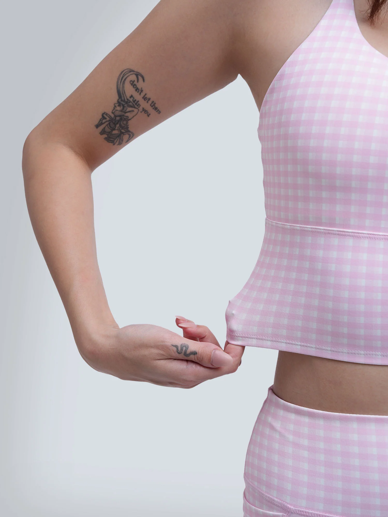 Pink Gingham Cross Back Sports Bra - Image 7