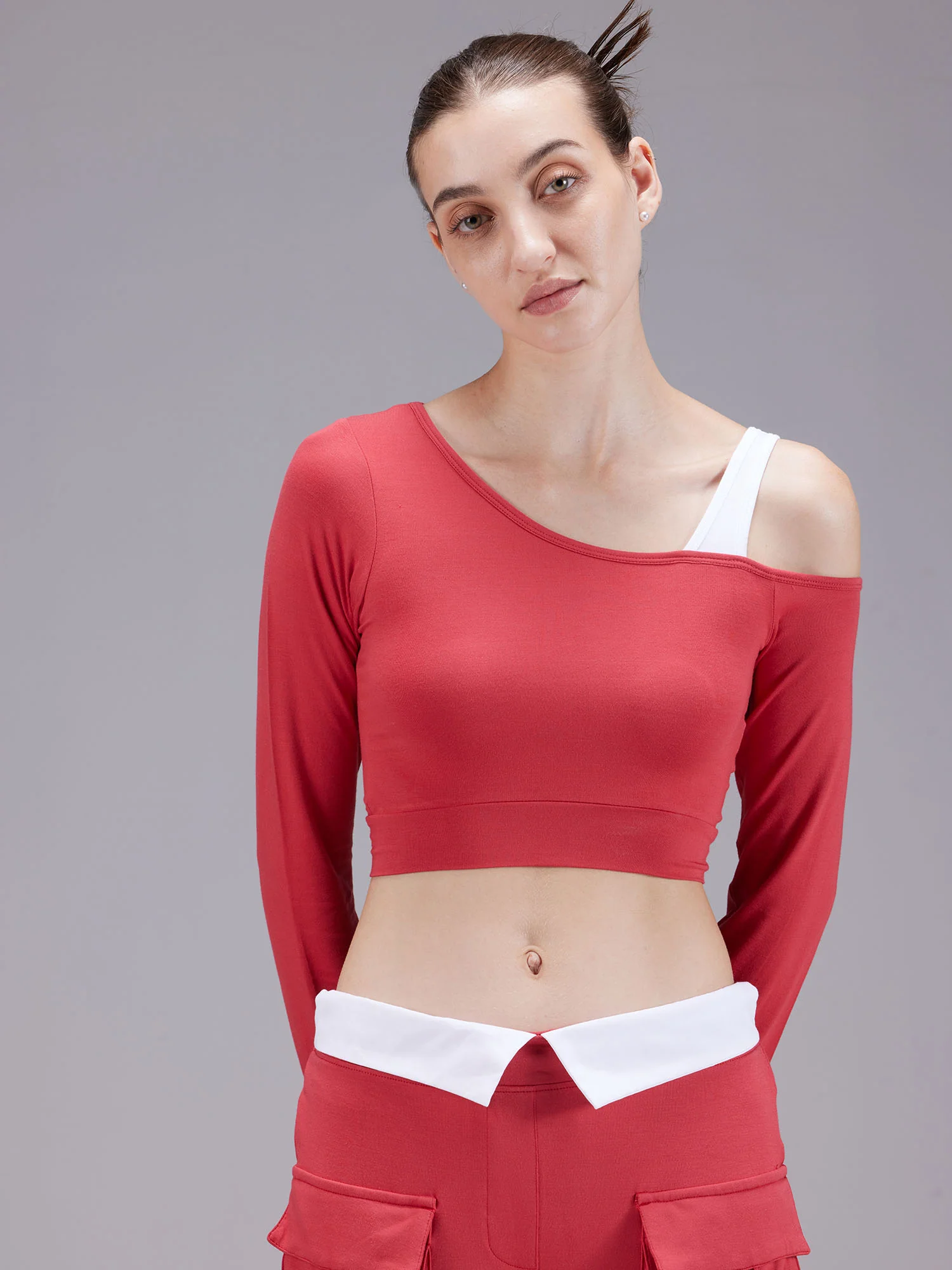 Red Whirl One Shoulder Top - Image 3