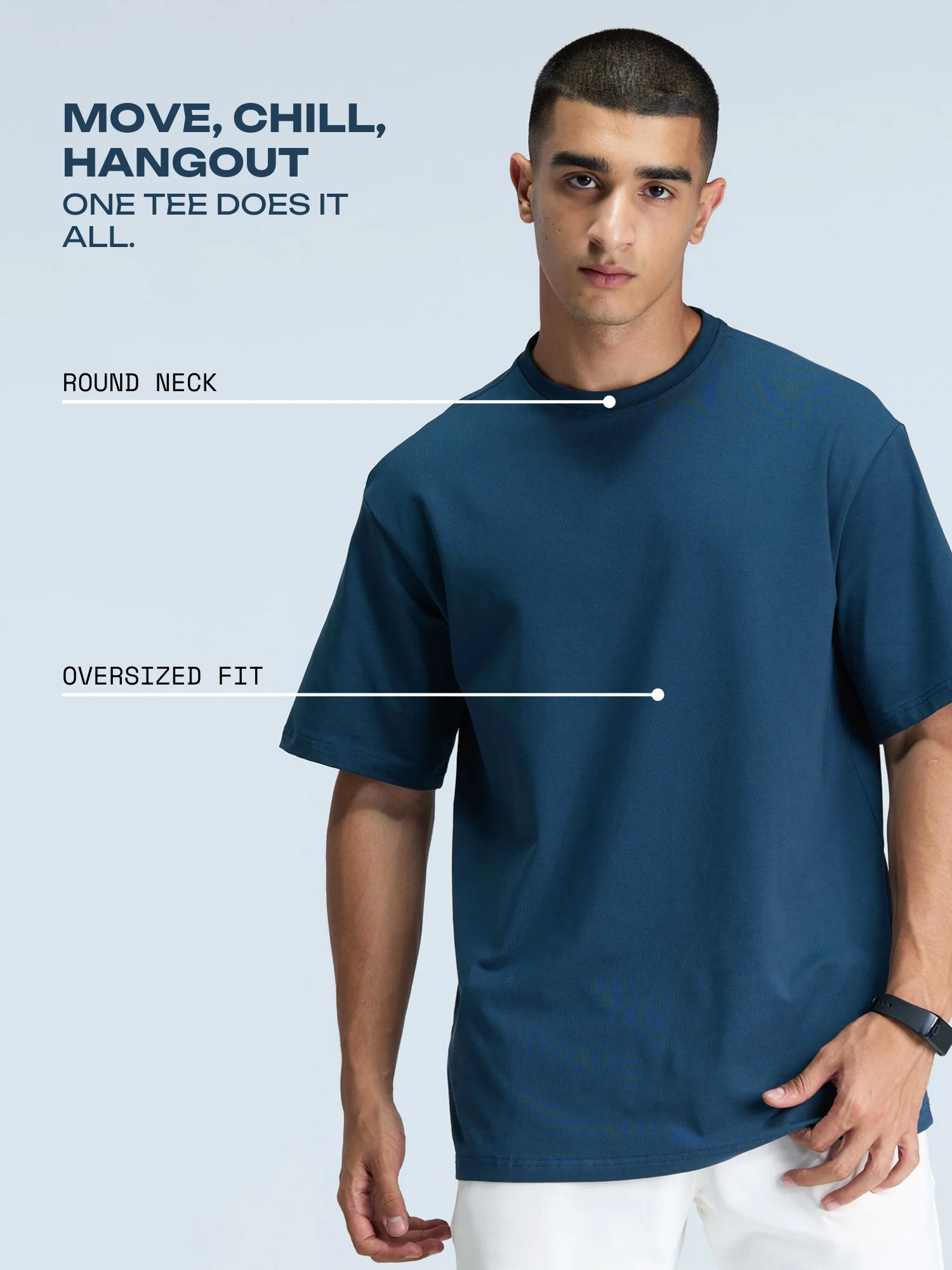 Steel Blue Solid Oversized Tee - Men - Image 3