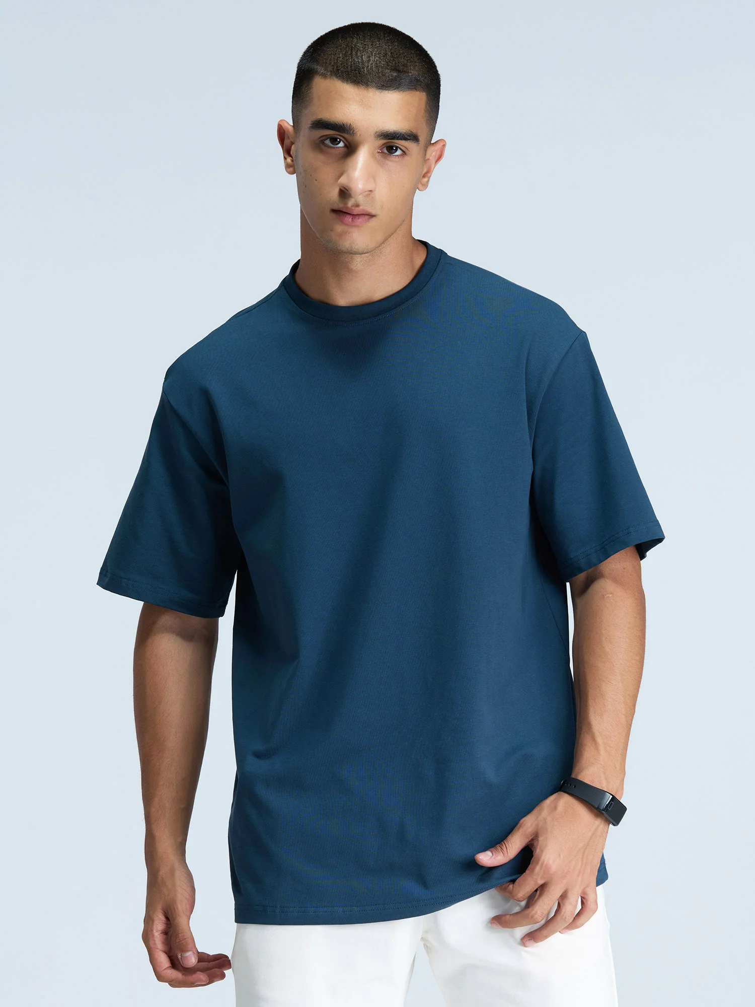 Steel Blue Solid Oversized Tee - Men - Image 5