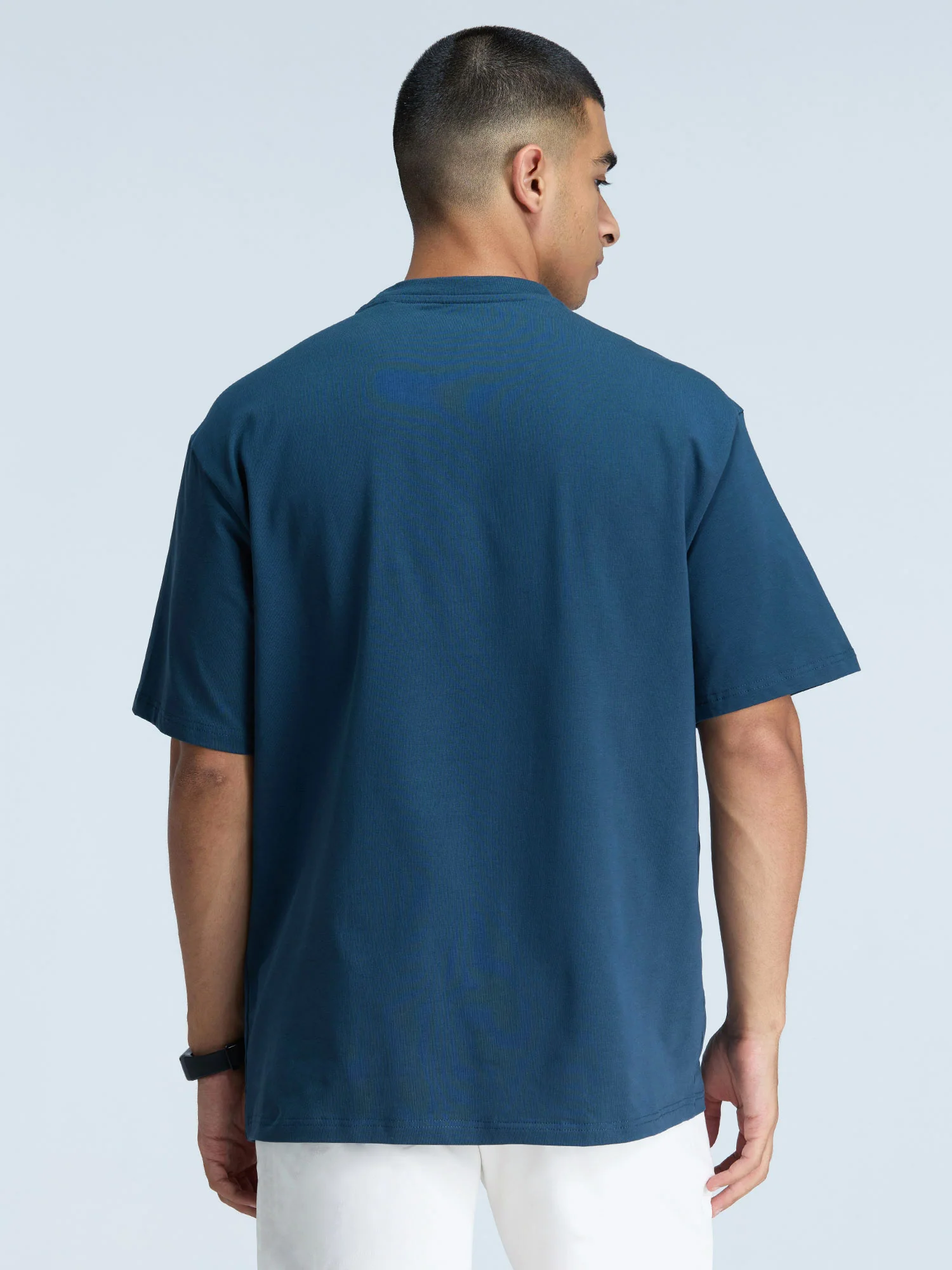Steel Blue Solid Oversized Tee - Men - Image 6