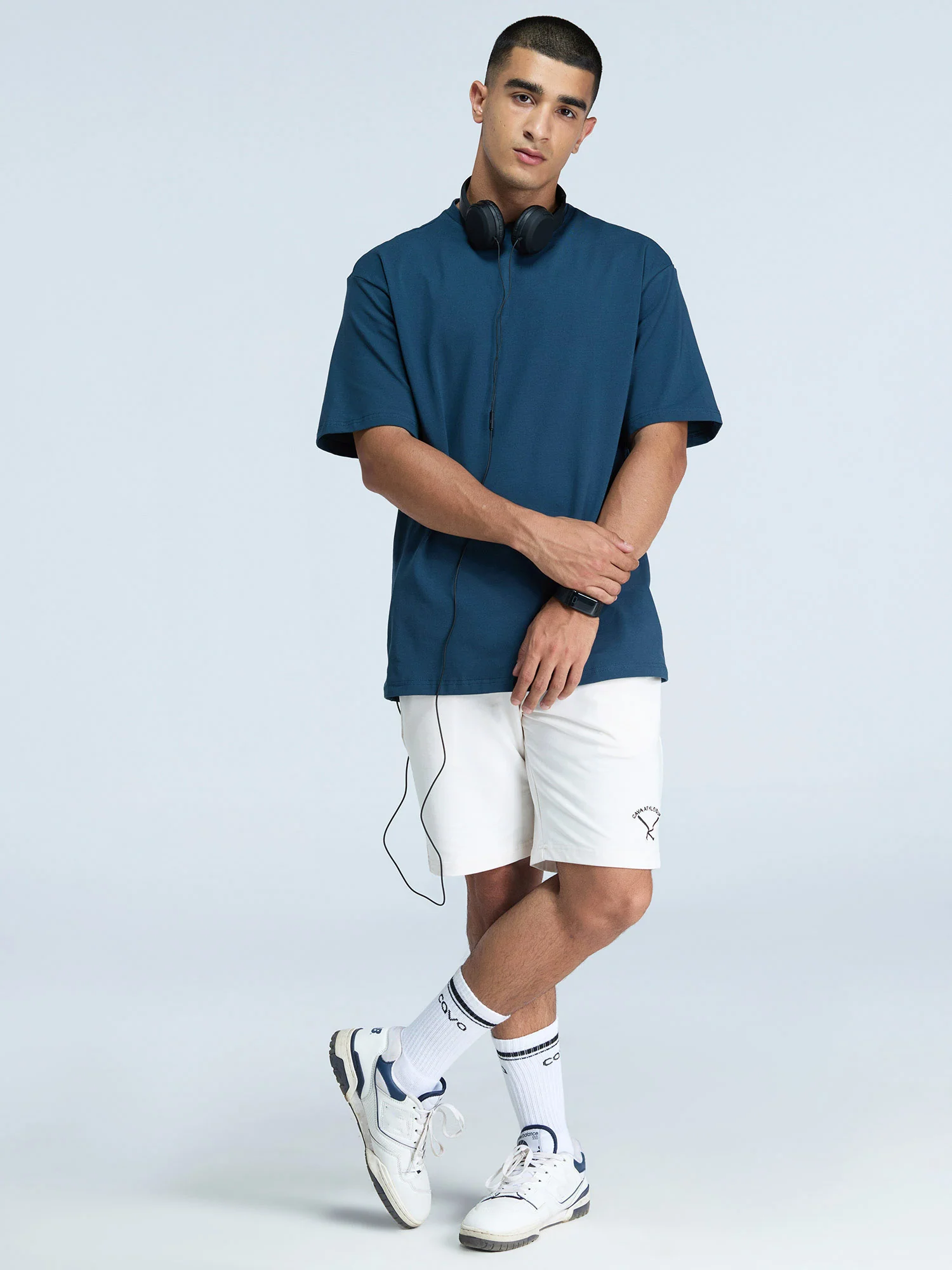 Steel Blue Solid Oversized Tee - Men - Image 9