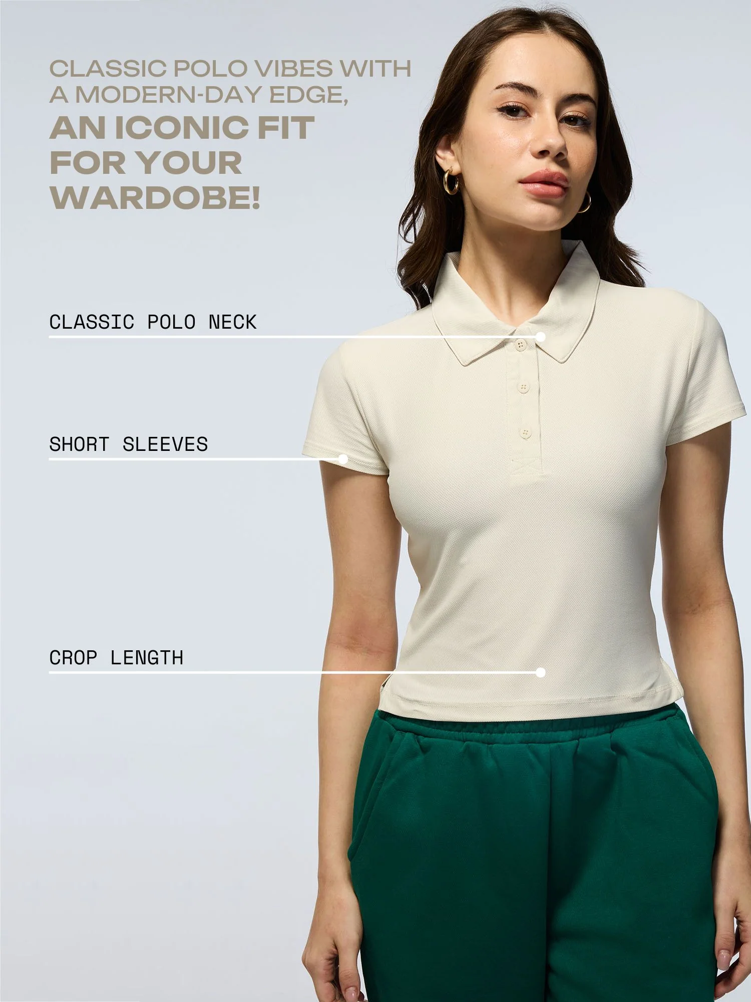 White Techpique Cropped Polo - Image 3