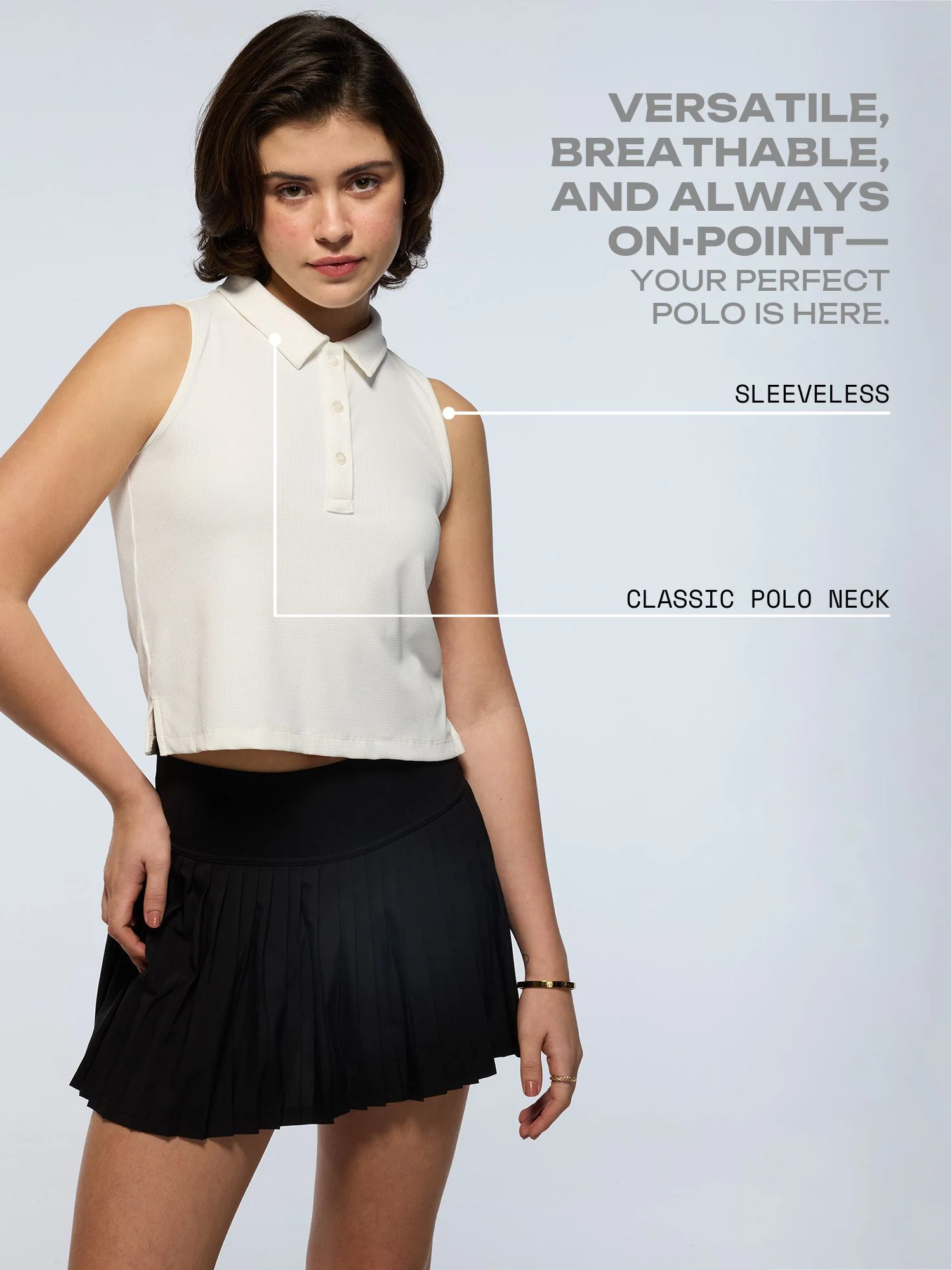White Techpique Sleeveless Polo - Image 3